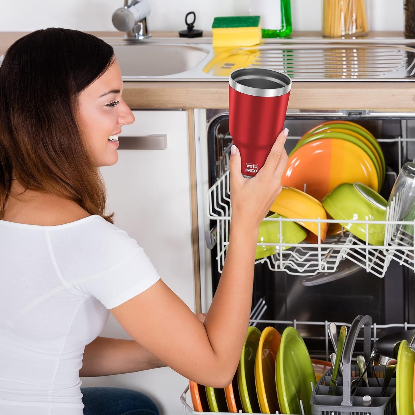 WETOWETO 30 oz Insulated Tumbler With 2 Lids and 2 Straws, Stainless Steel Double Vacuum Coffee Tumbler Cup, Powder Coated Travel Mug for Home, Office, Travel, Party (Harvest Red, 1 Pack)