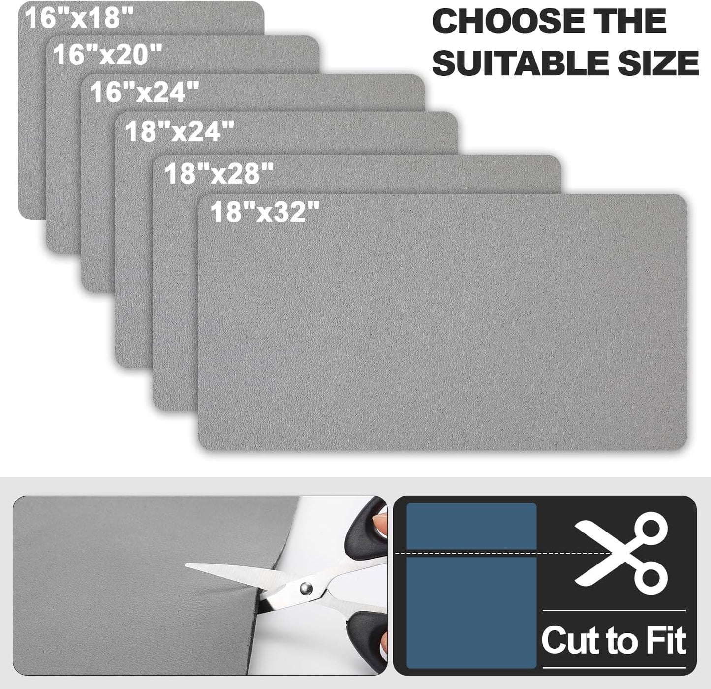 Dish Drying Mat for Kitchen Counter | Coffee Bar Mat for Countertops | Heat Resistant Drainer Mat with Non-slip Rubber Backed | Hide Stain Kitchen Absorbent Draining Mat | Grey 16"x20"