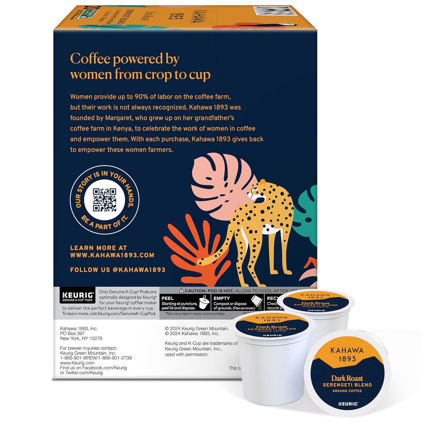 Kahawa 1893 Dark Roast Coffee K-Cup Pods Serengeti Blend (20 Count) - As Seen on Shark Tank, Low Acid, High Antioxidants, Naturally Sweet, Organically Grown, Ethically & Sustainably Sourced