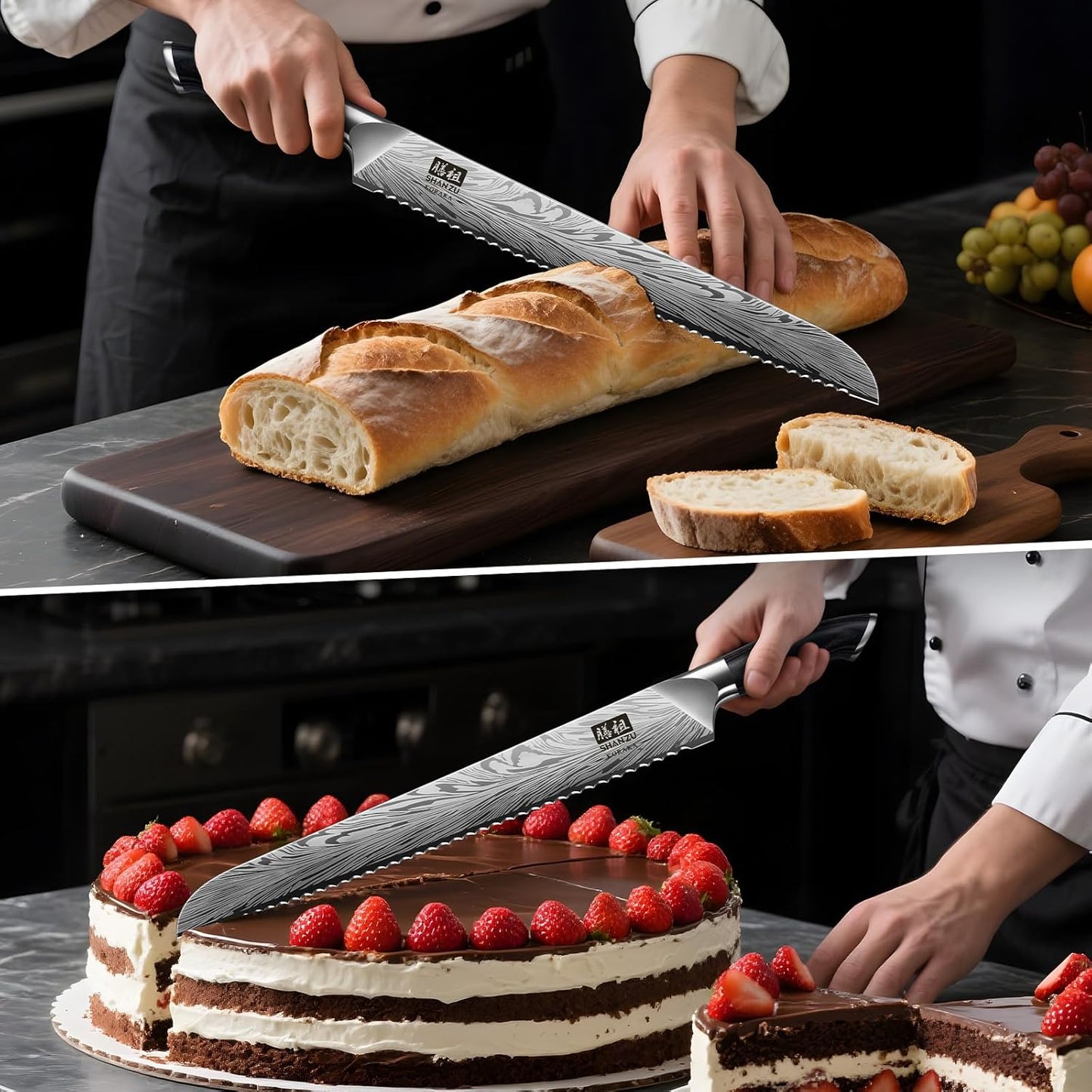 SHAN ZU 10 inch Bread Knife in Powder Steel, Serrated Bread Knife for Homemade Bread Sourdough Ultra Sharp Bread Slicer Knives with Ergonomic Pakkawood Handle for Sourdough, Turkey and Fruit
