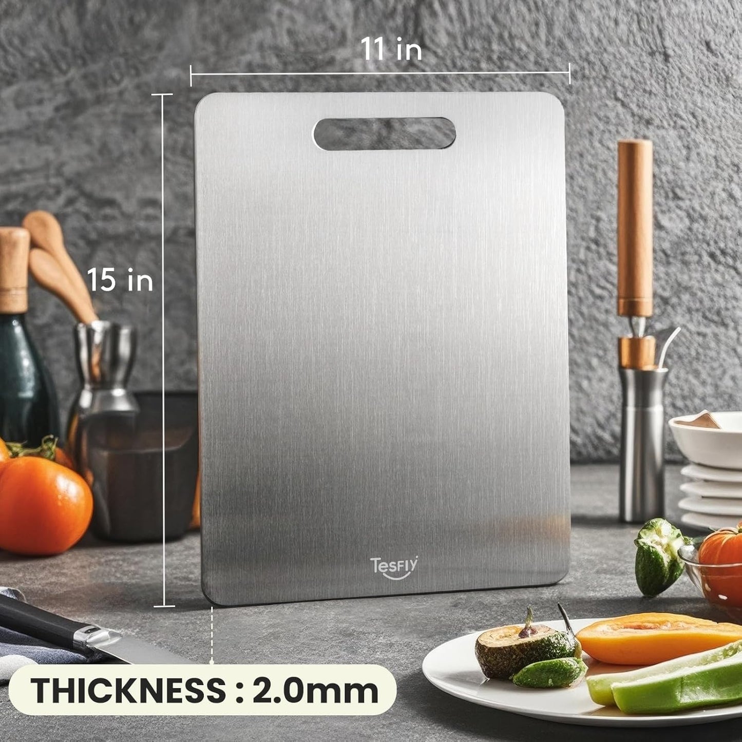 Titanium Cutting Board -100% Pure Titanium Cutting Boards For Kitche,Easy to clean, Double-sided food-grade Cutting Board For Meats, Fruits And Vegetables (15 * 11)