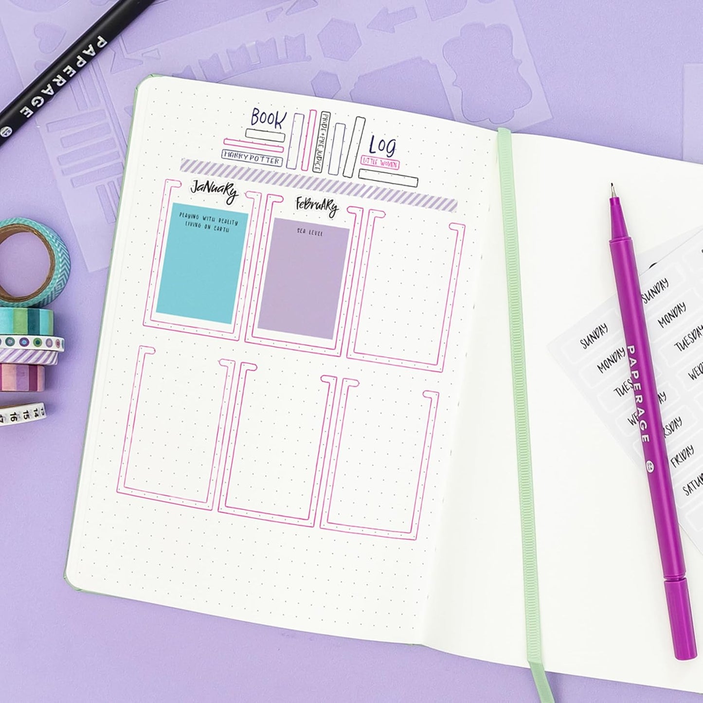 PAPERAGE Dotted Journal Notebook, (Sage Green), 160 Pages, Medium 5.6 in x 8 in - 100 GSM Thick Paper – Hardcover Journaling Notebook for Work, School & Bullet Journaling