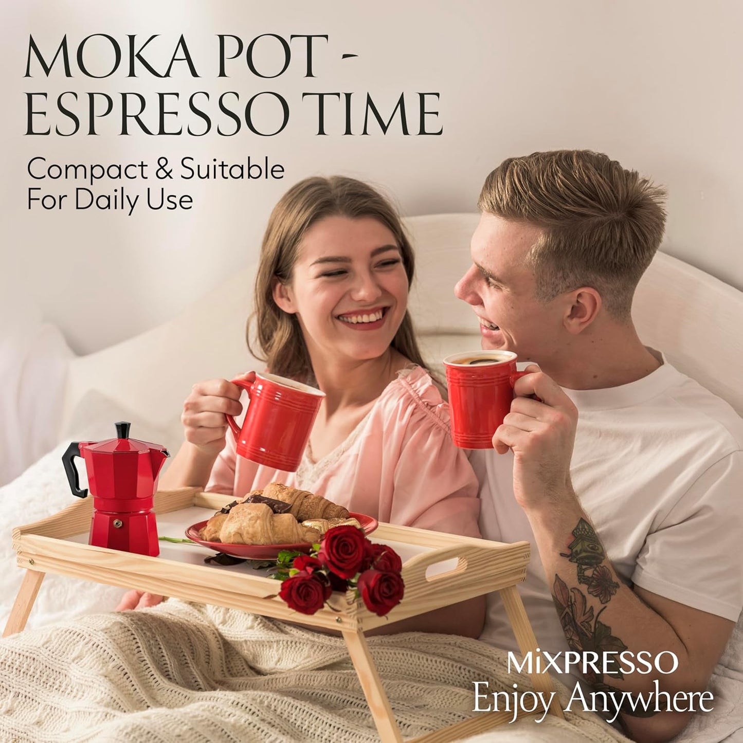 Mixpresso Red 3 Cup Moka Pot Cuban Coffee Maker, Moka Pot for Gas, Electric Stove Top, Classic Italian Coffee Maker, Stovetop Espresso Maker, Camping Pot Makes 3 Espresso Cup 5 Oz - Mug 4.4 Oz