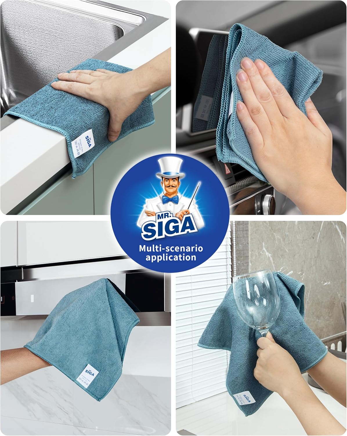 MR.SIGA Microfiber Cleaning Cloth, All-Purpose Microfiber Towels, Streak Free Cleaning Rags, Pack of 15, Light Teal, Size 30 x 30 cm(11.8 x 11.8 inch)