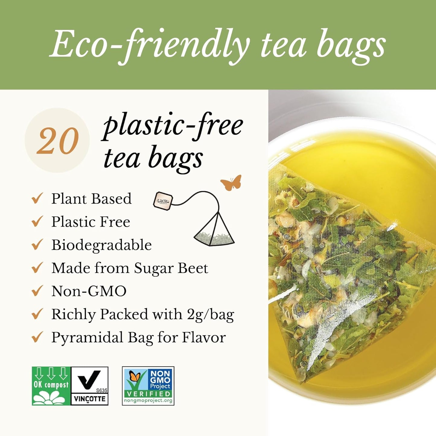 Wild Bliss Organic Wild Hawthorn Leaf and Flower Herbal Tea - Caffeine Free Heart Health Herbal Support - 20 Plant Based Tea Bags