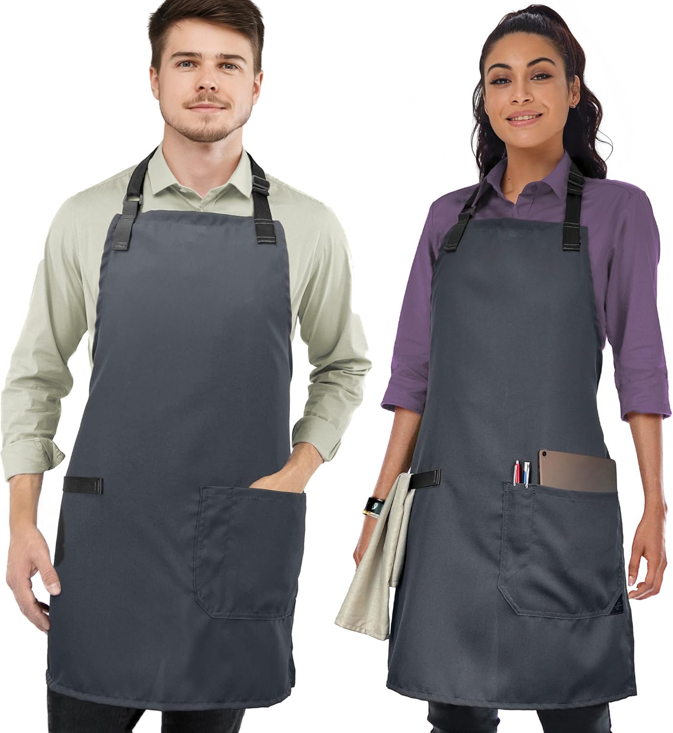 Under NY Sky Super Light Apron - Pocket, Towel Loop, Leather Reinforcement - Kitchen Bib Apron - Cook, Chef, Server, Barista