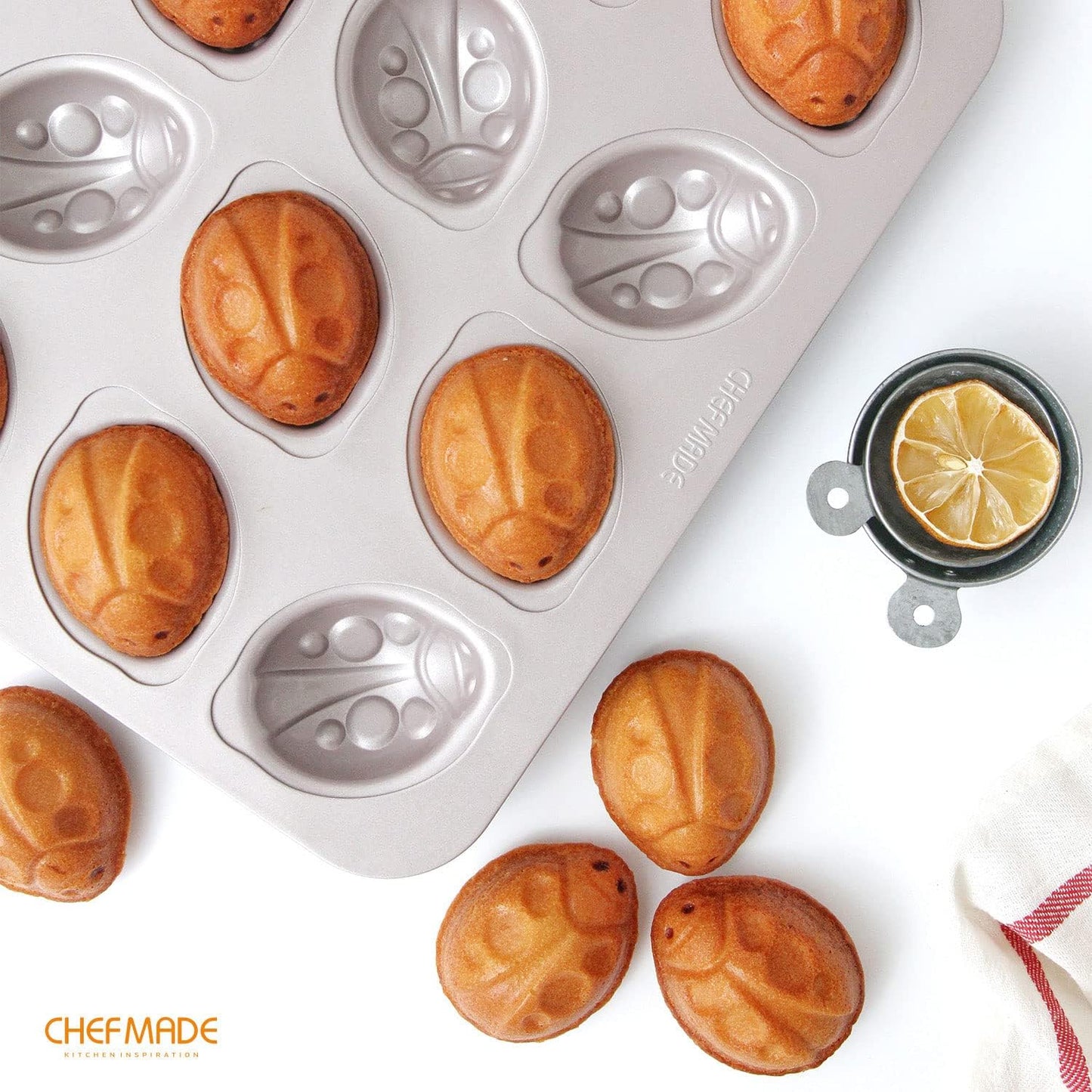 CHEFMADE Beetle Cake Pan, 12-Cavity Non-Stick Animal Muffin Bakeware for Oven Baking (Champagne Gold)