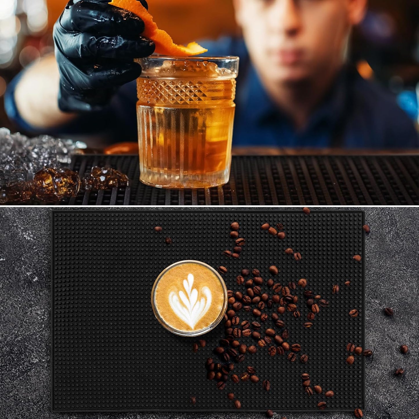Tioncy 18 Pcs Bar Mat for Countertop 18 x 12 Inch Non Slip Cocktail Rubber Coffee Bar Service Mat for Bartending Hot Dishes Restaurants Barbershop Clippers Hot Pads, Black
