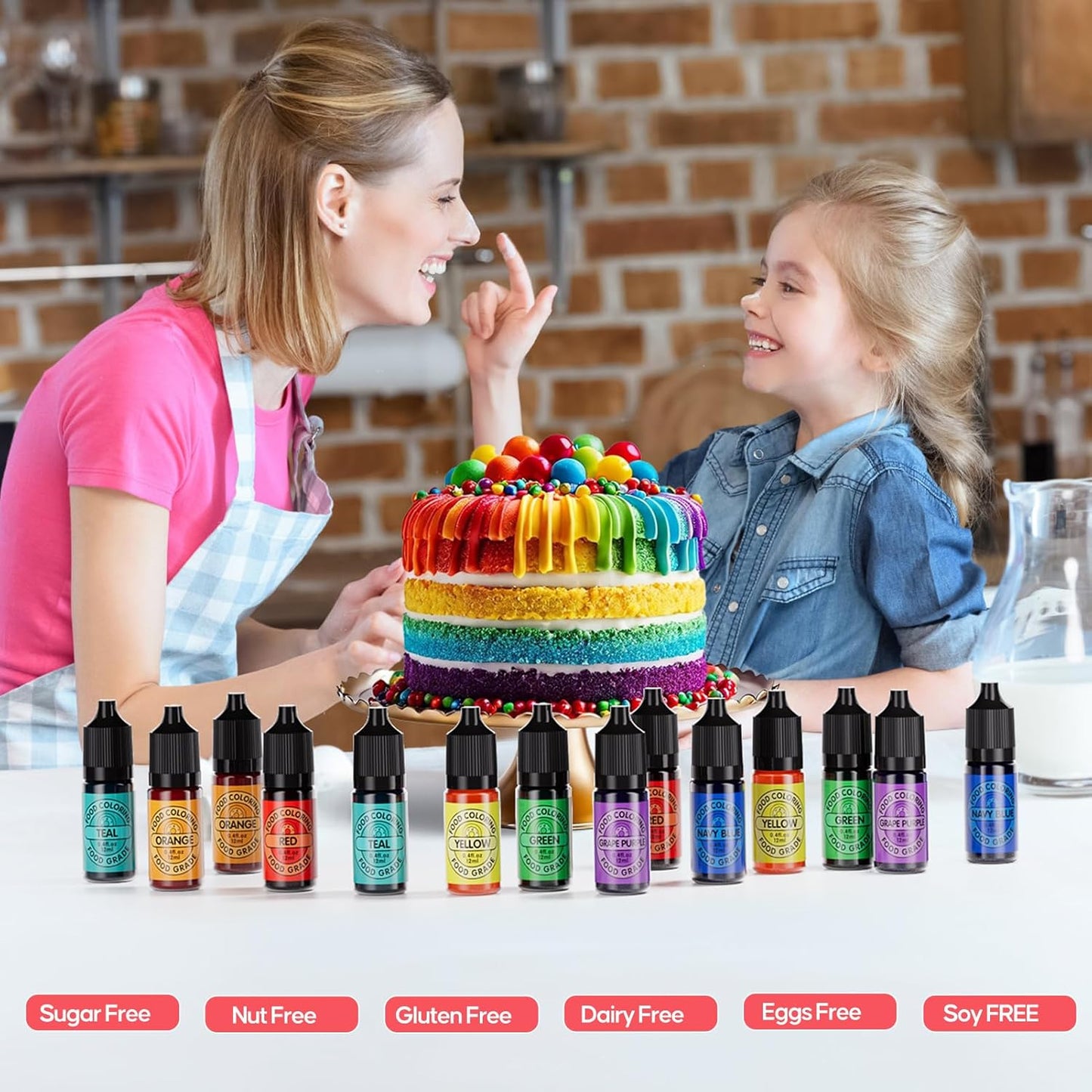 Cherrysea Food Coloring for Cake Decorating Rainbow Edible Food Dye for Baking Royal Icing Cookie Supplies Gluten Free 7x12ml Food Grade Liquid Food Color Kit, 0.4 Fl. Oz/Bottles