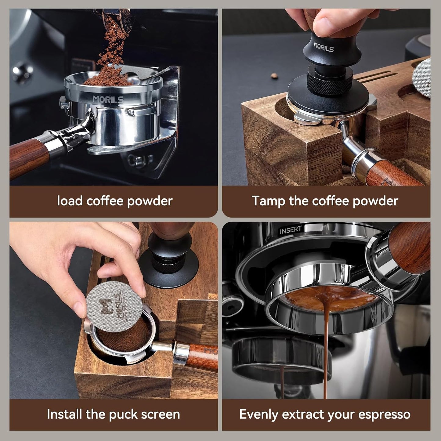 54mm Bottomless Portafilter for Breville Espresso Machines, 3 Ears Espresso Portafilter with Puck Screen,Double Shot Filter Basket & Premium Walnutwood Handle, Espresso Accessories Set.
