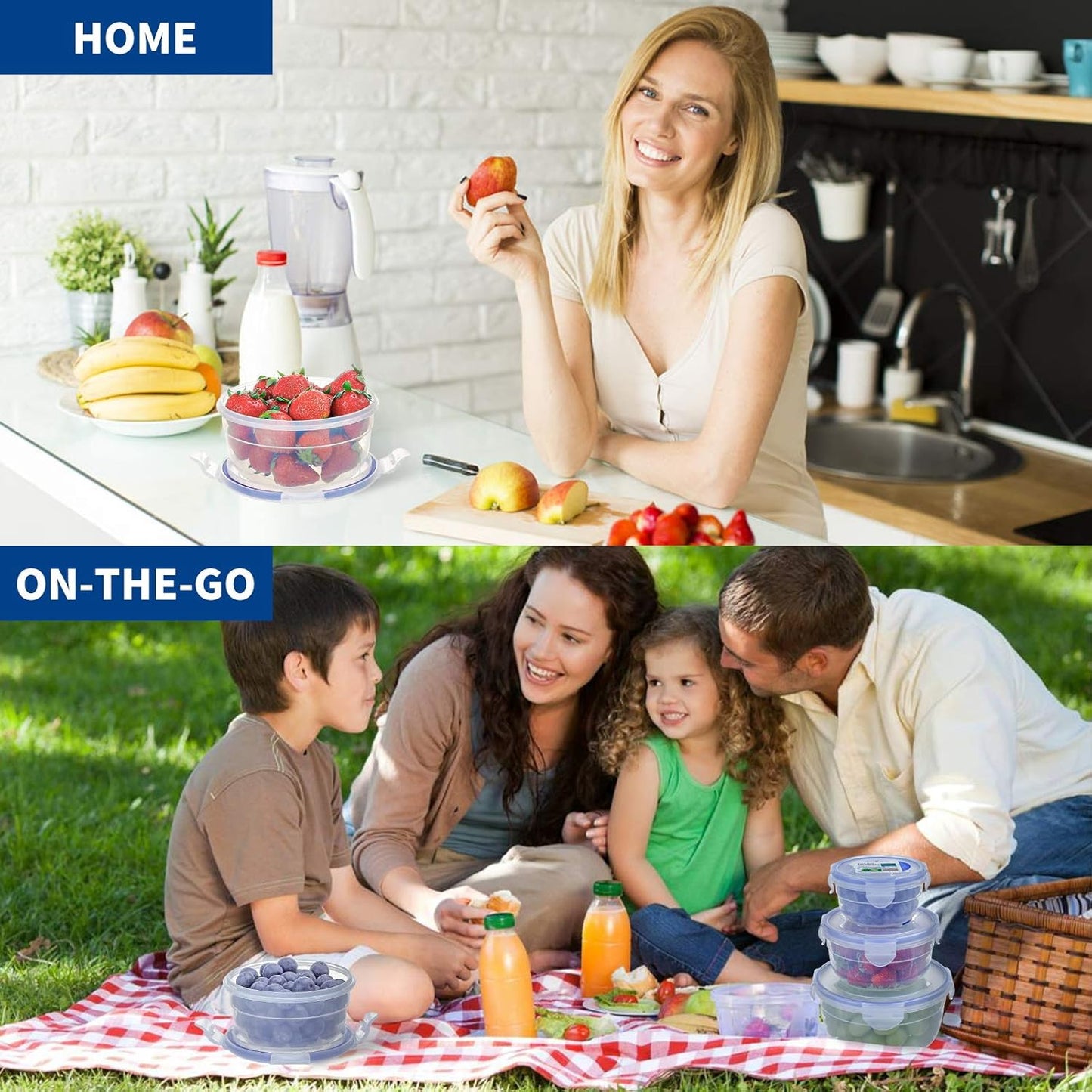 KIGI 6 PACK 20oz 10oz Plastic Mixing Bowls Set with Lid Leakproof Food Storage Container Set Portion Control Bento Box