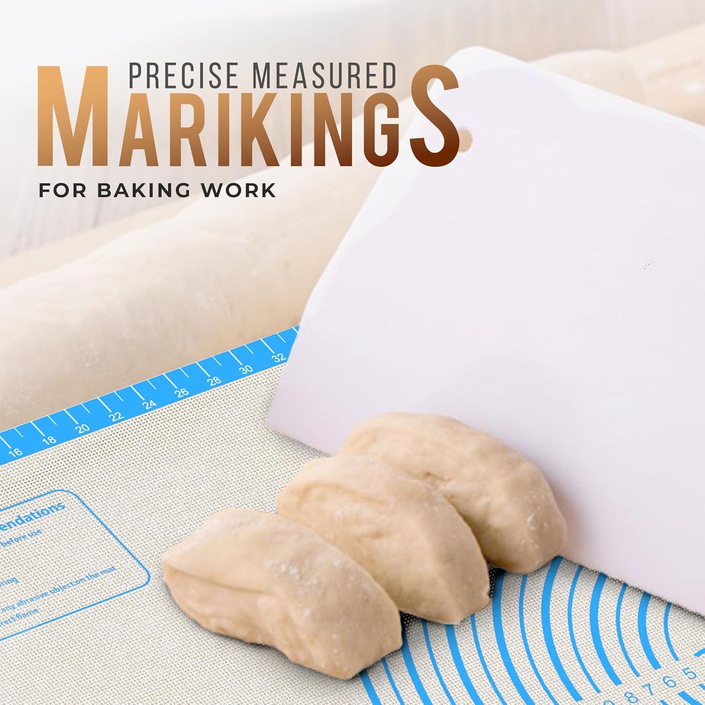 36 * 24 inches Blue, Non-Slip Silicone Baking Sheets - Baking Mat with 0.7mm Thickness - Non-Stick Pastry & Cookie Mat for Kitchen Counter for Rolling Out Dough with Measurements.