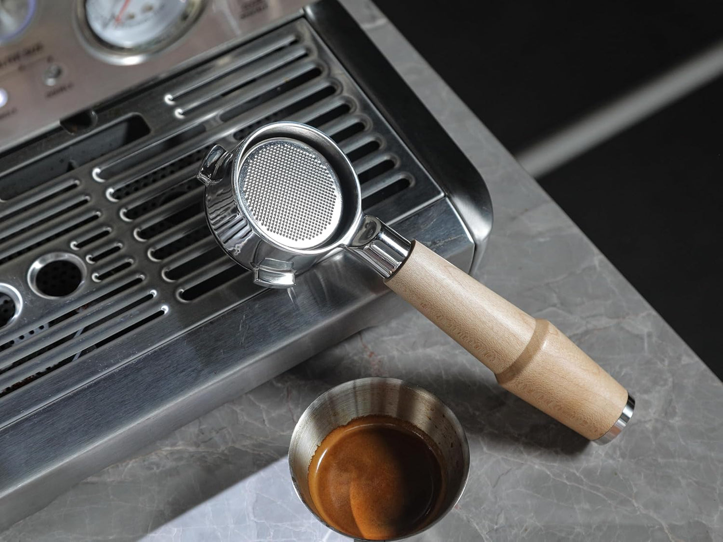 Bottomless Portafilter 54mm Breville Compatible Maple Handle & Naked 18-21 Gram Filter Basket, Fits Barista Express, Pro, Touch, Bambino, Infuser, Duo Temp Pro