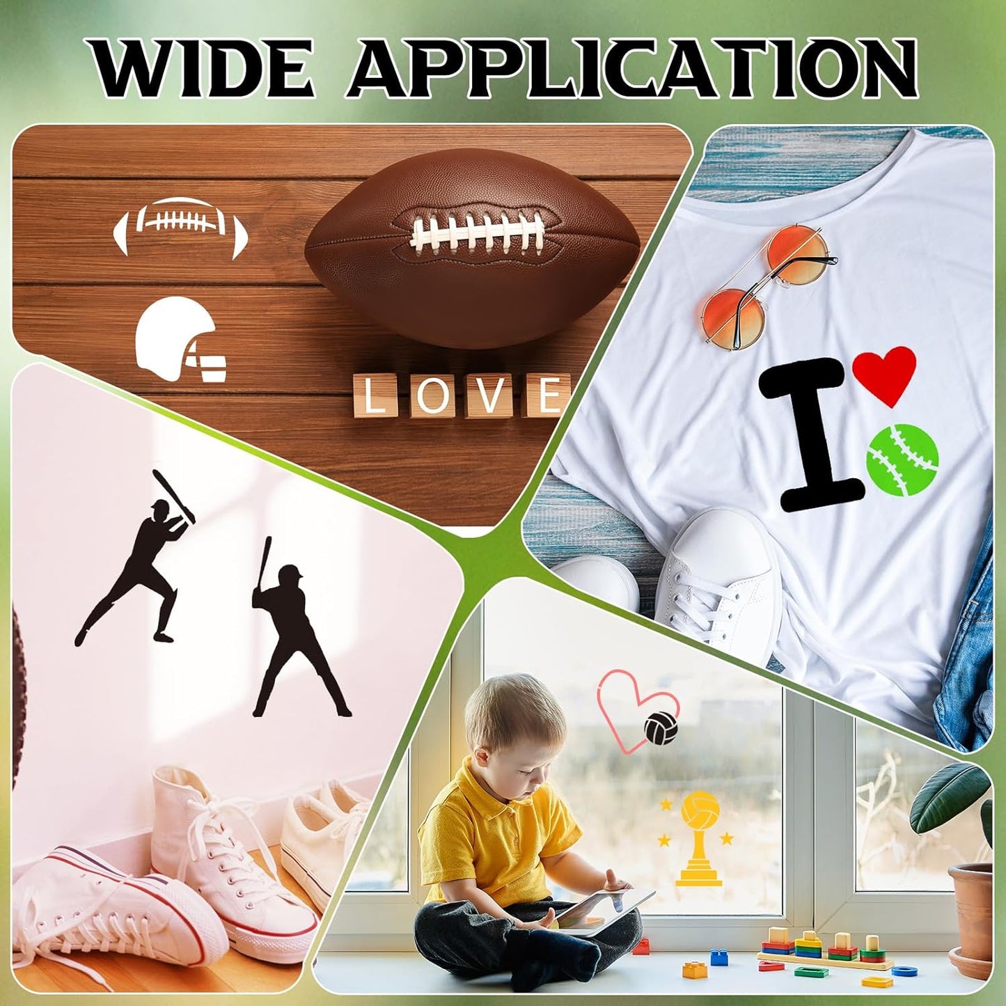 Fainne 100 Pcs Stencils for Painting on Wood Reusable Stencil Crafts Drawing Templates Holiday Wall Paper for DIY Scrapbook Home 2 x 2 Inch (Sport,Ball)