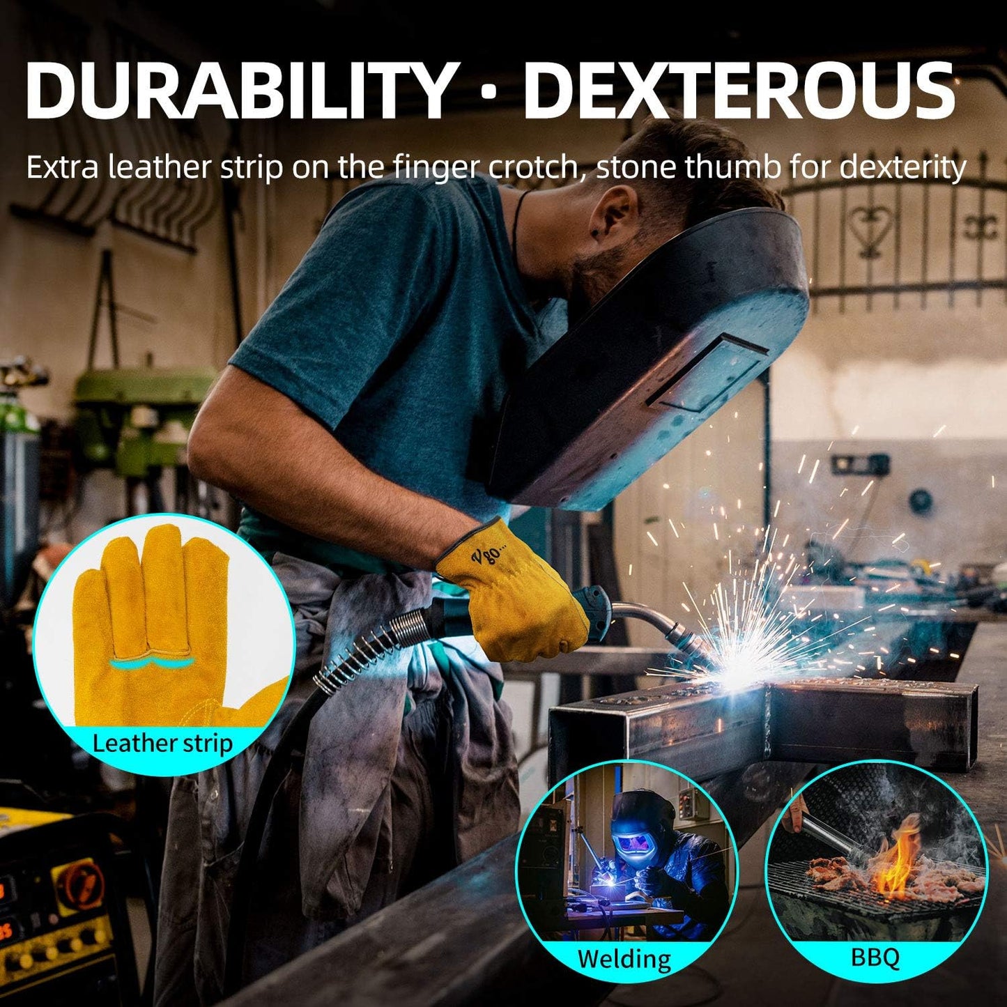 Vgo... 1-Pairs Unlined Cowhide Split Leather Work and Driver Gloves, for Heavy Duty, Truck Driving, Warehouse, Gardening, Farm (Size S, Gold, CB9501)