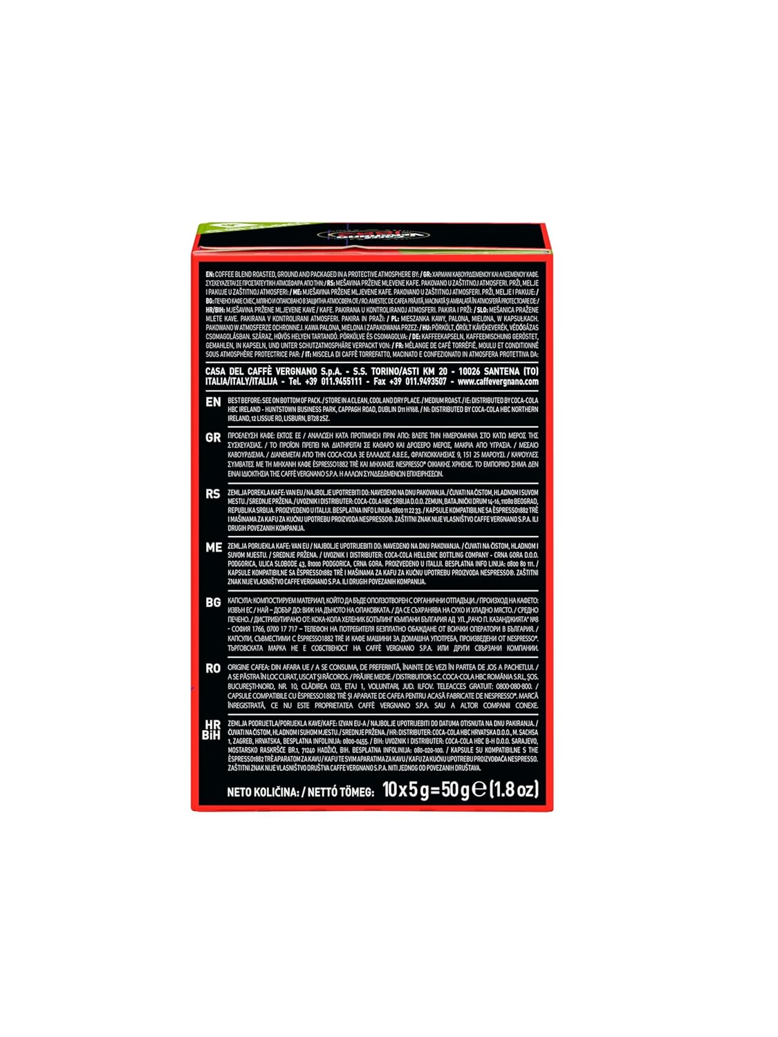 Caffe' Vergnano Medium Roast Espresso Original Line Machine Compatible Capsules - Arabica Robusta Espresso Coffee, Italian Coffee Espresso For Nespresso Coffee Machine, Intensity 6/10 - Cremoso,120 Ct