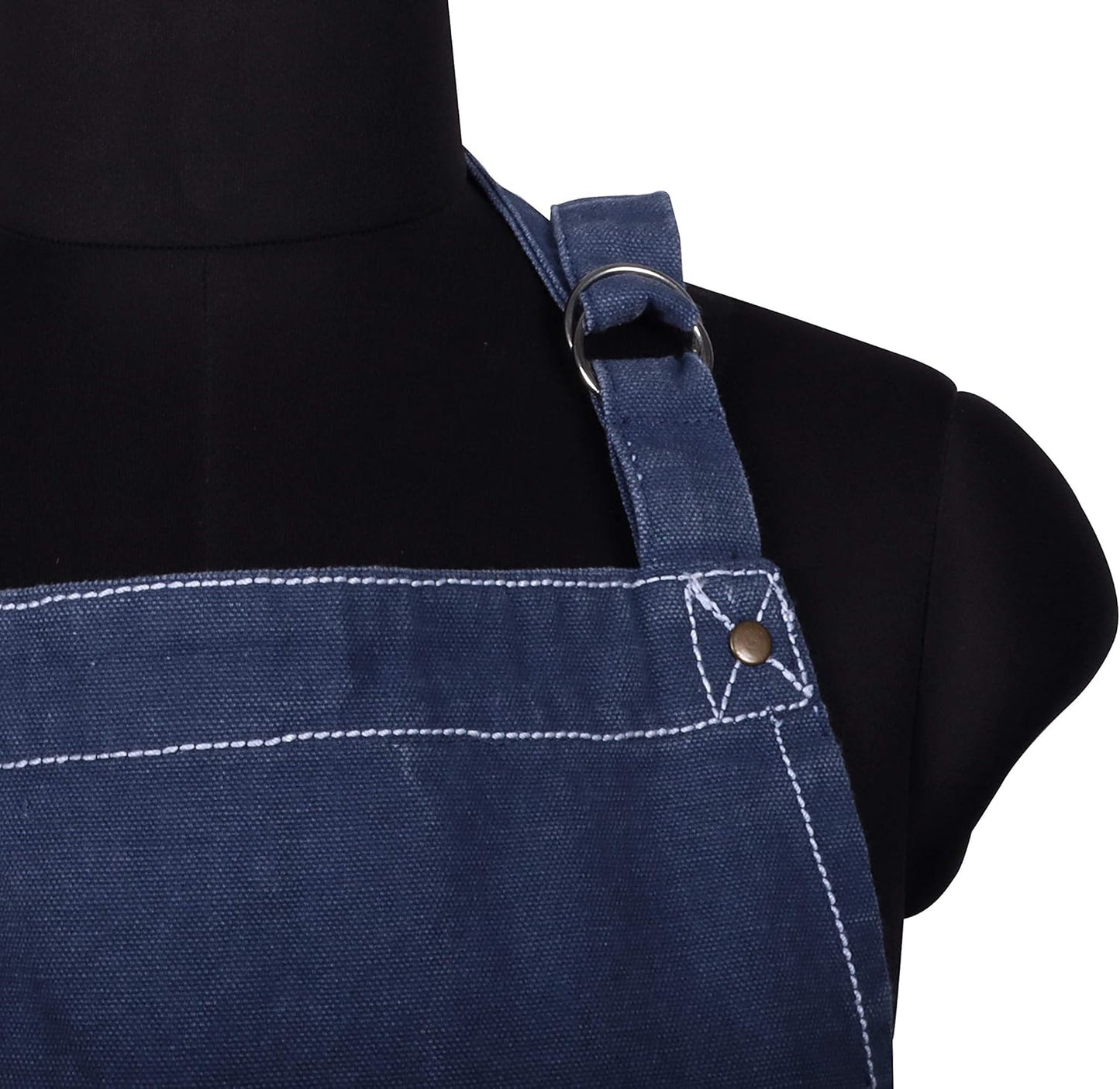 AMOUR INFINI Cotton Solid Aprons for Women with Pocket, Adjustable Strap and Waist Ties Washed Chef Aprons for Cooking, Baking and Gardening (27.5x33 Inches - Blue)