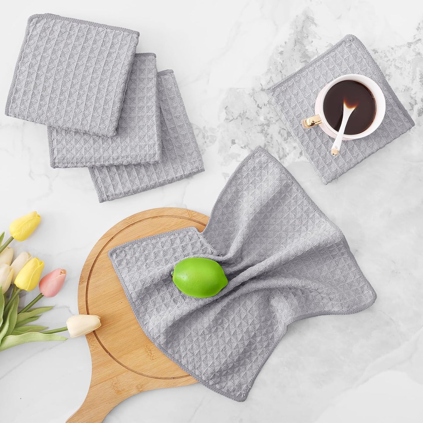 Homaxy Microfber Wafle Weave Kitchen Dish Cloths, 12 x 12 Inch Ultra Absorbent and Solid Color Dish Towels for Kitchen Fast Drying Dishcloth for Washing Dishes, 6 Pack, Gray