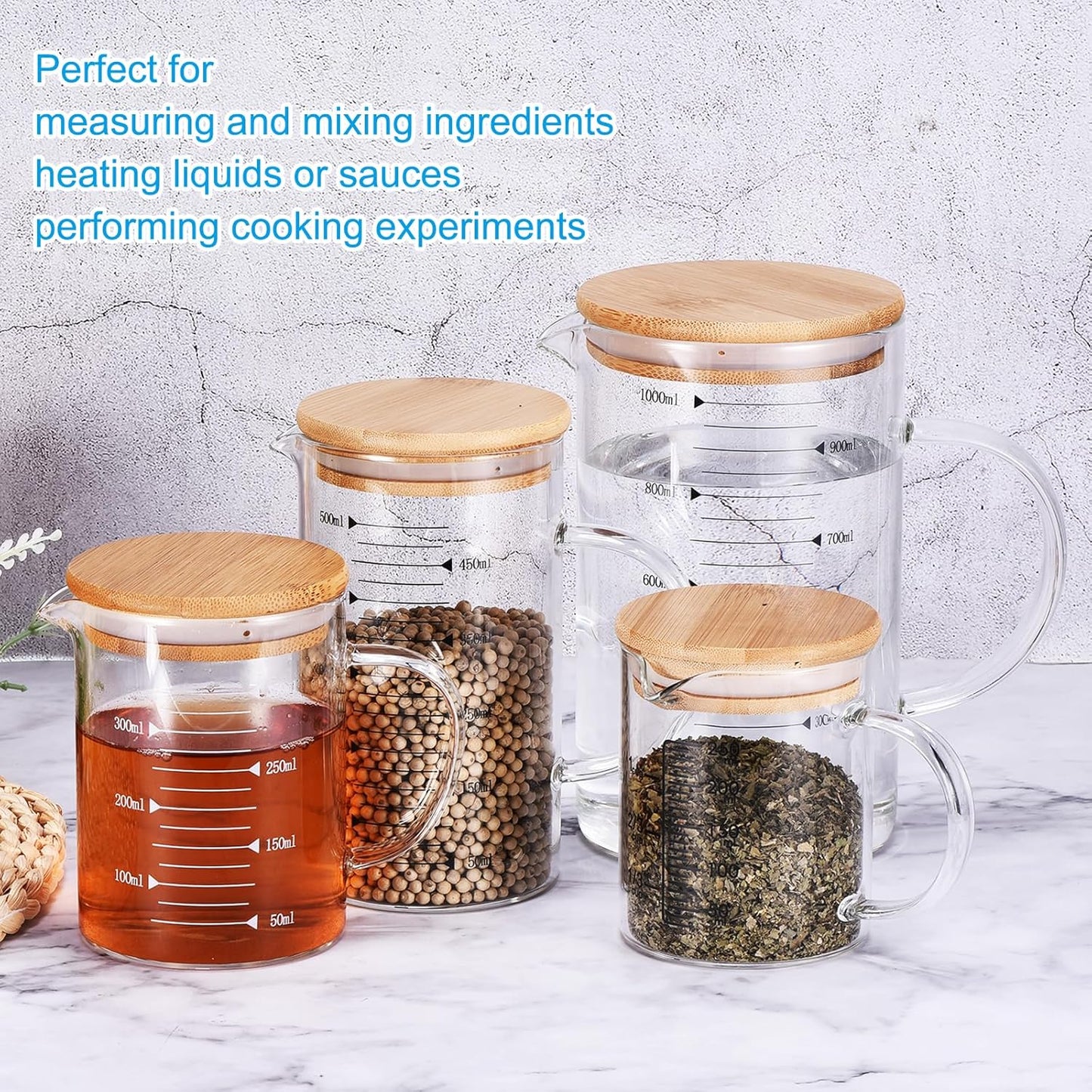 PATIKIL 500ml Glass Measuring Cup, 3.3 Borosilicate Glass Graduated Black Printed Scale Liquid Measure Cups Beaker with Wood Lid and V-Shaped Spout for Kitchen