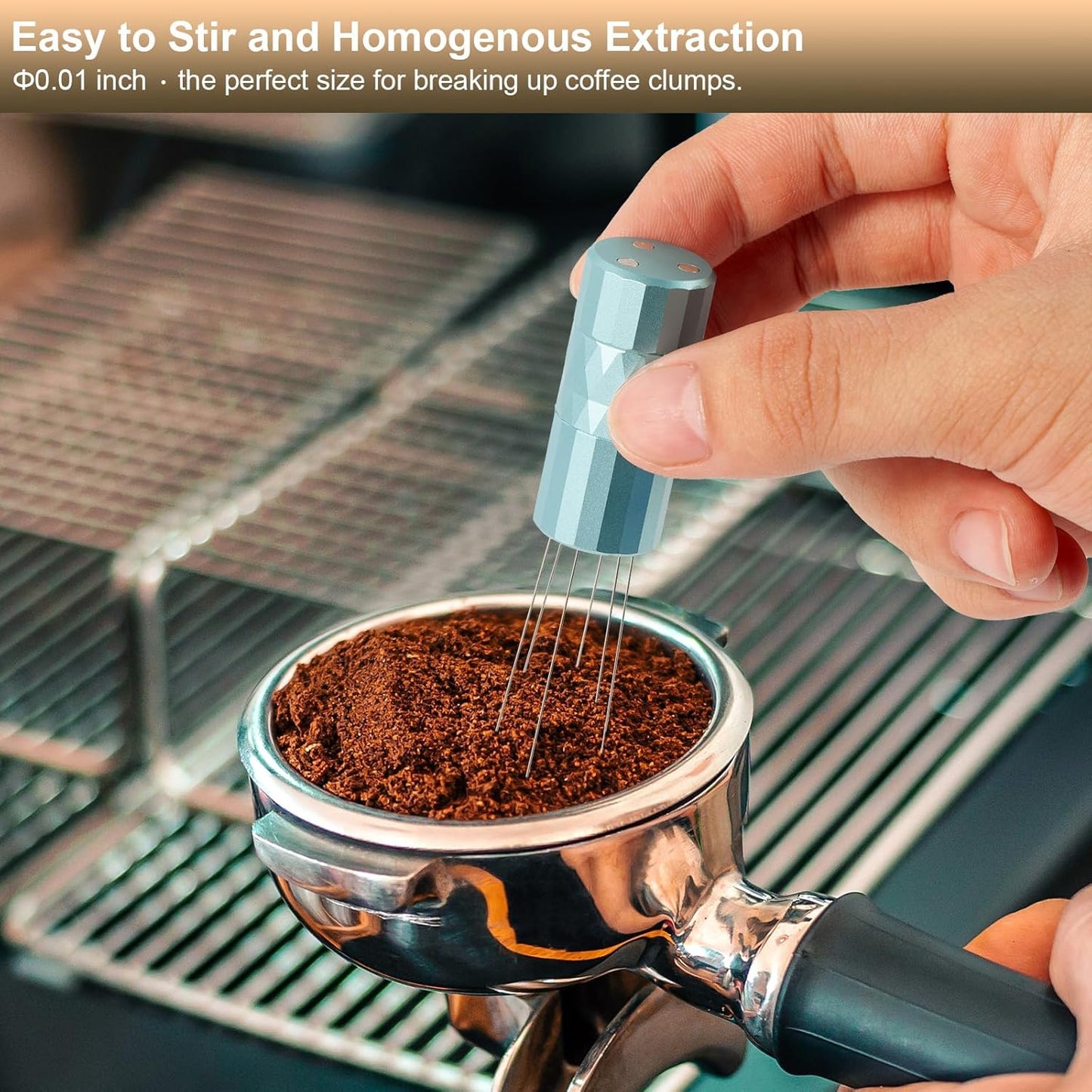 WDT Tool Espresso Distribution Tool,Coffee Distribution Tool with Magnetic Stand, Espresso Accessories with 6 Extra Φ0.25mm Stainless Steel Needles for Barista (Mint Green, Φ0.25mm)