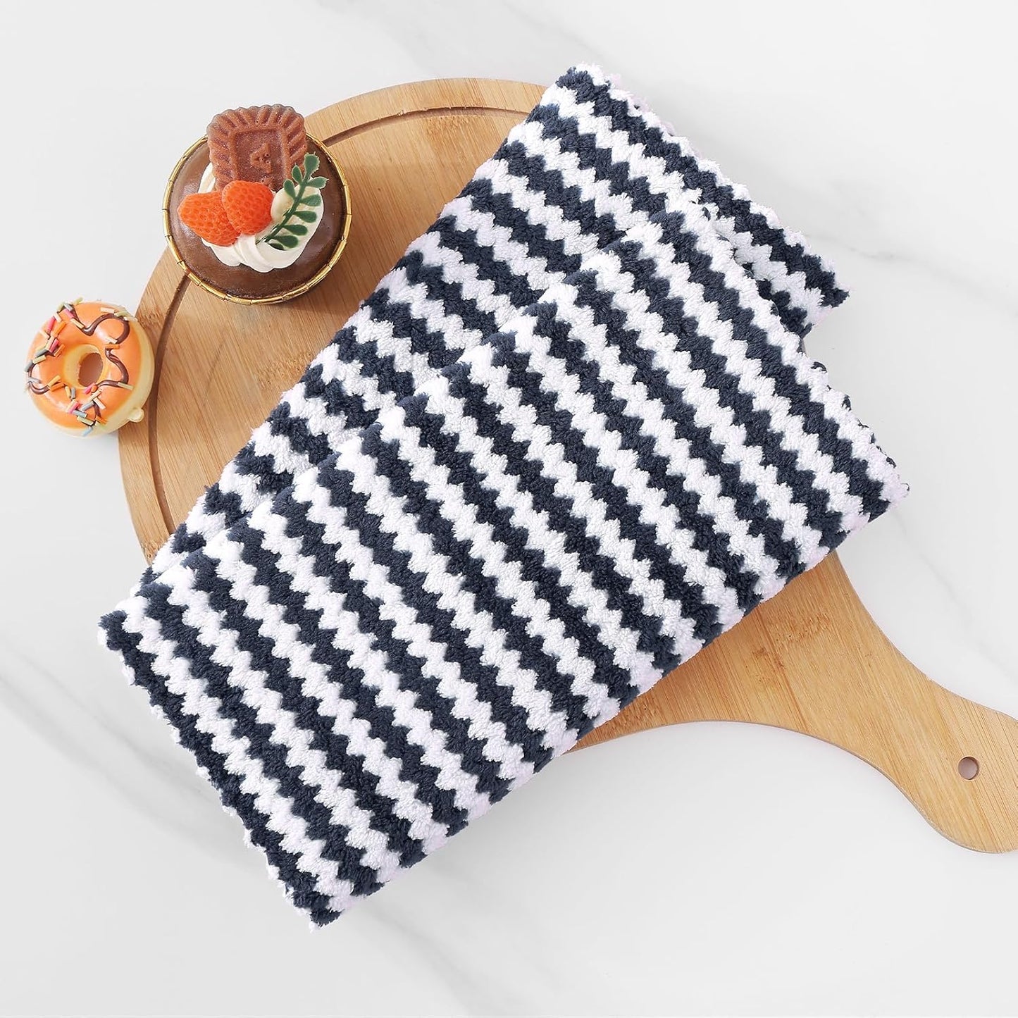 Homaxy Kitchen Towels(24 Pack, 10 x 20 inches), Ultra Soft and Absorbent Dish Towels, Reusable Fast Drying Microfiber Cleaning Cloth, Coral Velvet Wave Design No-lint, Dark Grey