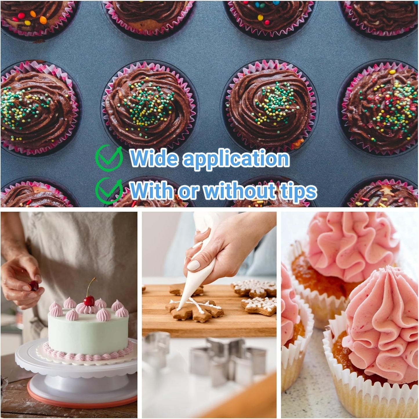 19 Inch Extra Large Piping Bags 200 Pack - Disposable Pastry Bags - Thick Anti-Burst Pastry Icing Frosting Piping Bags For Decorating Cupcakes Cakes Cookies (Large 19 Inch-200 Pack)