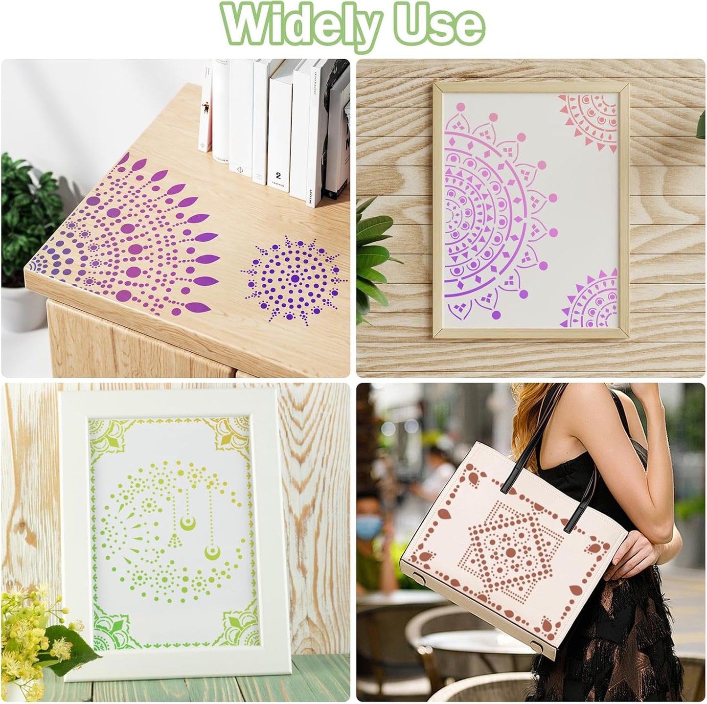 A4 Mandala 4 Pack 11x8'' Mandala Stencils for Painting on Wood, Floor, Wall, Tile Fabric, Reusable Furniture Stencils Painting Template