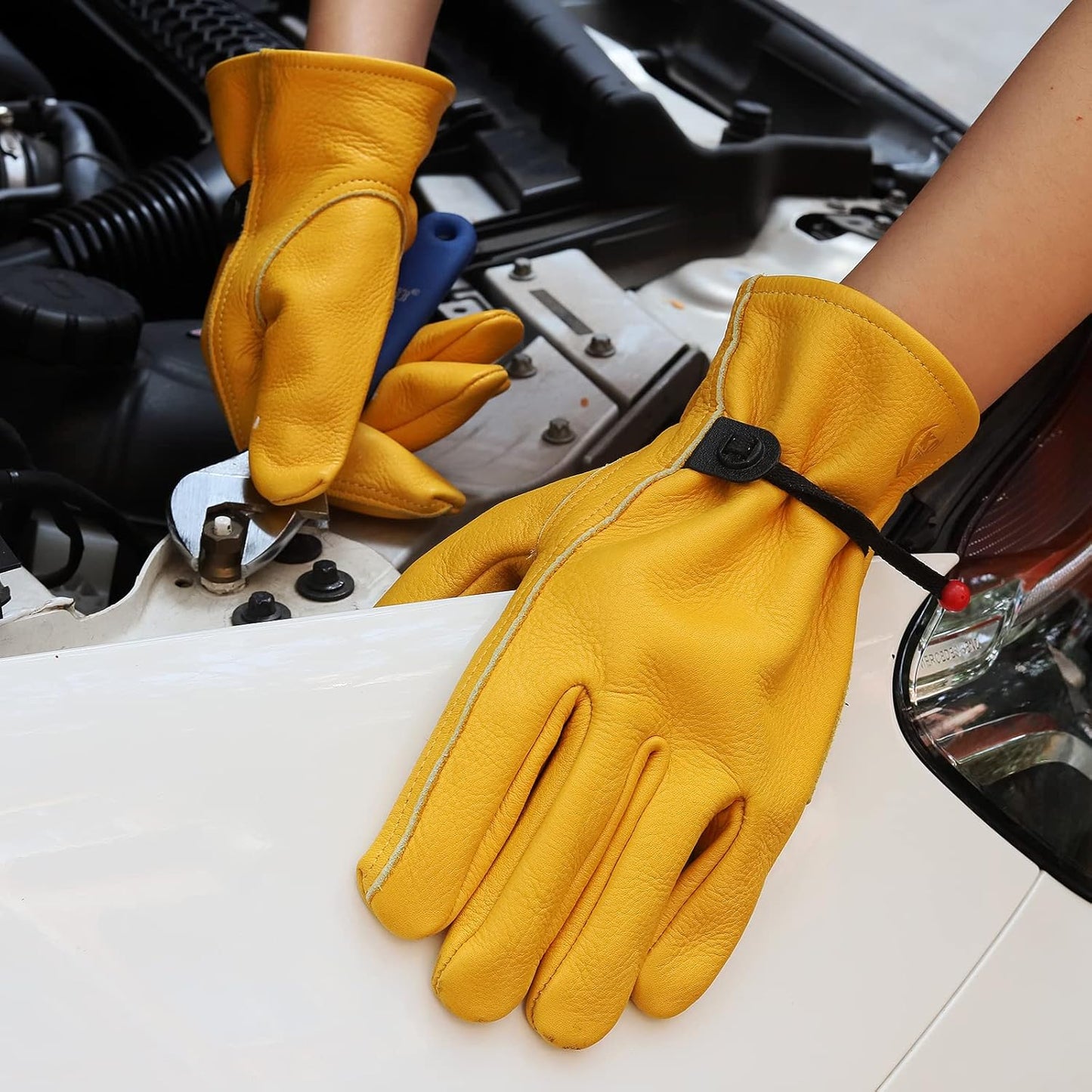 Leather Work Gloves for Men & Women, Reinforced Durable Gardening Gloves,Cowhide Work Gloves,Puncture & Cut Resistant