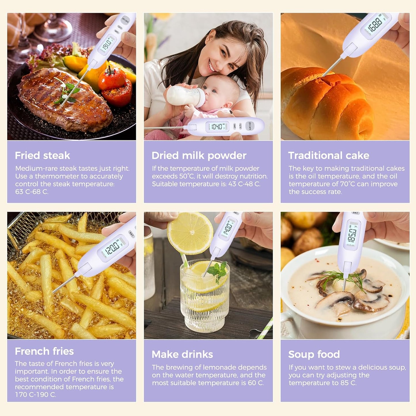 Meat Thermometer Digital - Instant Read Food Thermometer for Cooking Grilling Air Fryer Griddle Probe Kitchen Gadgets Essentials BBQ Grill Smoker Oil Fry Candy Turkey Instant Read Thermometer