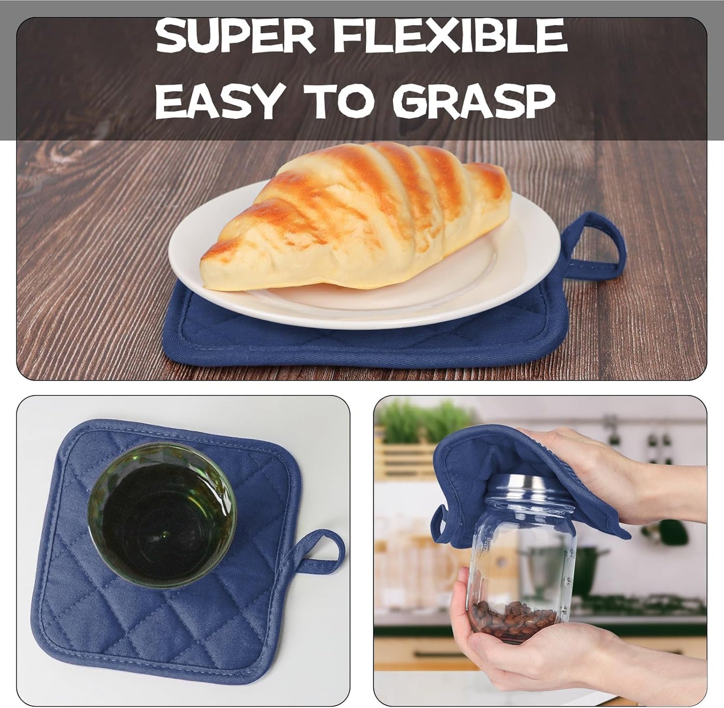 Oven Mitts and Pot Holders Set, Pack of 4, Heat Resistant Silicone Kitchen Mini Oven Mittens for 500 Degrees, Mini Oven Gloves and Hot Pads for Baking Grilling Barbecue Microwave Machine Washable