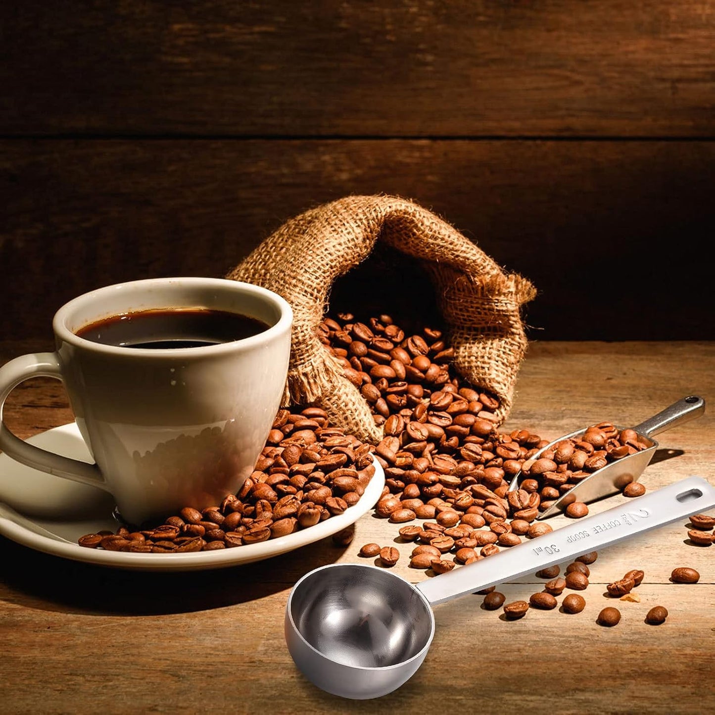 Geiserailie 4 Pieces 2 Tablespoon Scoops with Long Handle, 30 ml Stainless Steel Measuring Spoon for Coffee Milk Fruit Powder, Loose Tea Dry, Spice Jar, Cooking Baking, and Other Dry Goods