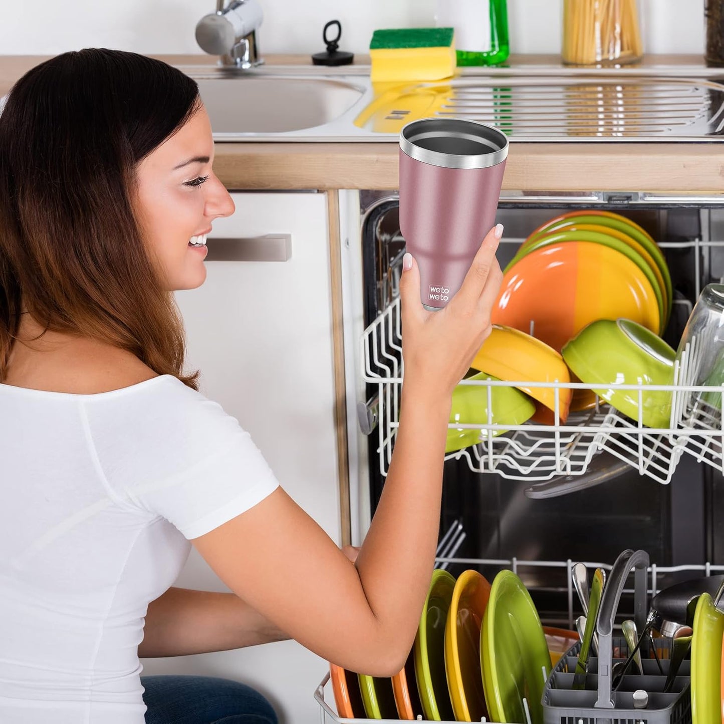 WETOWETO 30 oz Tumbler Stainless Steel Vacuum Insulated Coffee Cup Double Wall Vacuum Coffee Cup Thermal Cups for Hot and Cold drinks, Suitable for Beach, Travel (Rose Gold, 1 Pack)