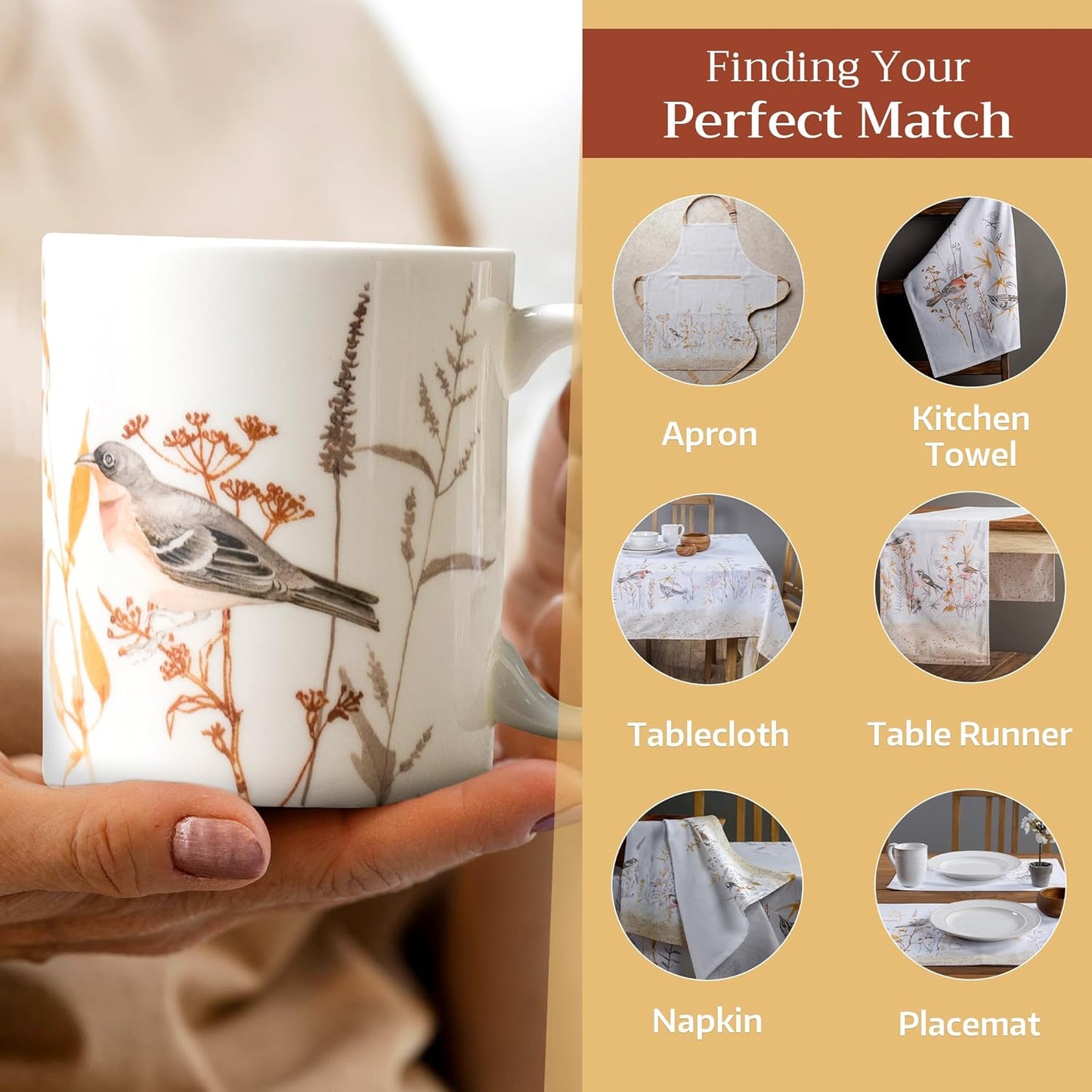 Maison d' Hermine Coffee Mug with Handles Fine Bone China Mugs Pack of Two Tea Cups for Hot Beverages Cappuccino Latte Home Restaurant Office Perfect for Gift (Meadow Florals, 15 Ounce)