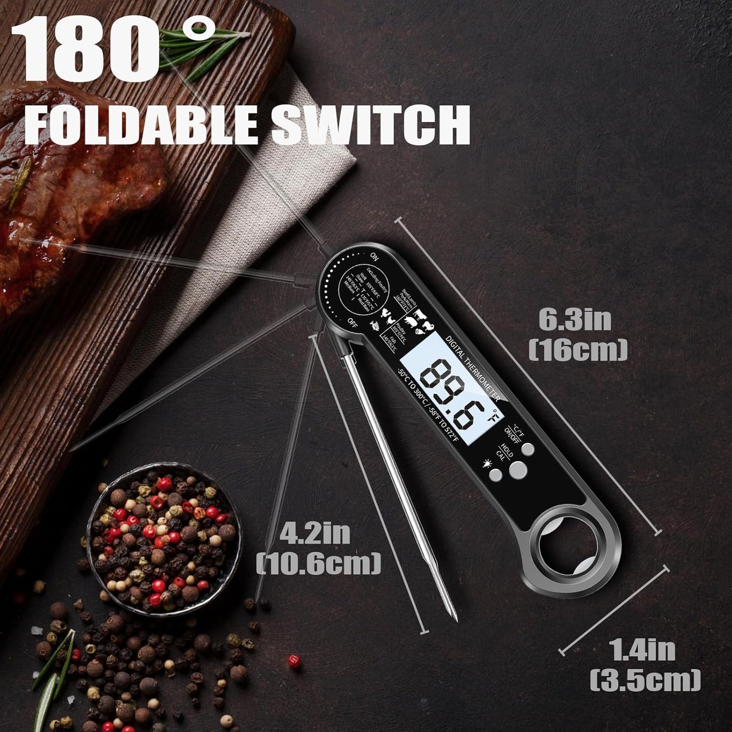 Digital Meat Thermometer, Instant Read Food Thermometer with Backlight & Hold Function,Magnetic, LCD Display, 180° Foldable, Kitchen Appliances Essentials for BBQ,Gifts for Men Him Dad Birthday
