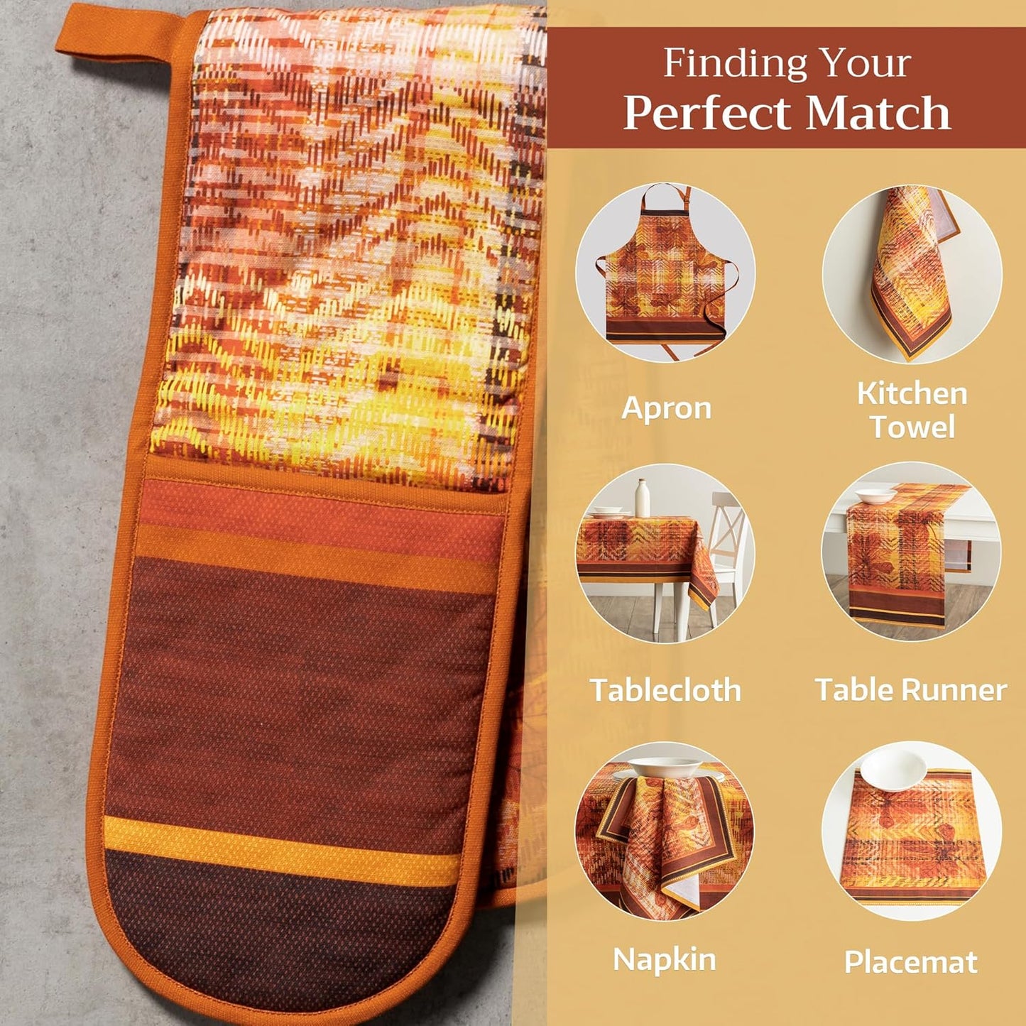 Maison d' Hermine Double Oven Mitts 100% Cotton 7"x35" Double Oven Mitt Heat Resistant BBQ Cooking Gloves with Loop, Baking, Grilling, Home, Kitchen, Handling Hot Pans (Thanksgiving Tartan)