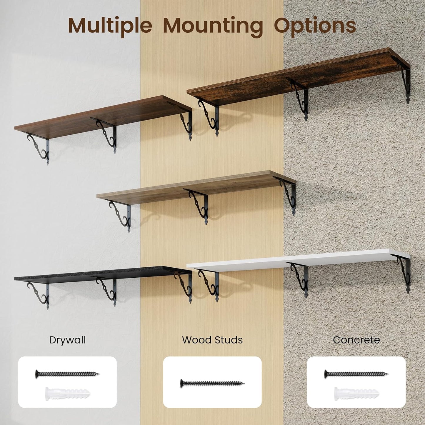 RICHFOCUS 12 Inch Deep Floating Shelves for Wall, 48" W x 12" D Wood Wall Shelves Set of 2, Wide Floating Shelves for Living Room, Bedroom, Kitchen, Bathroom and Decor Storage, Grey