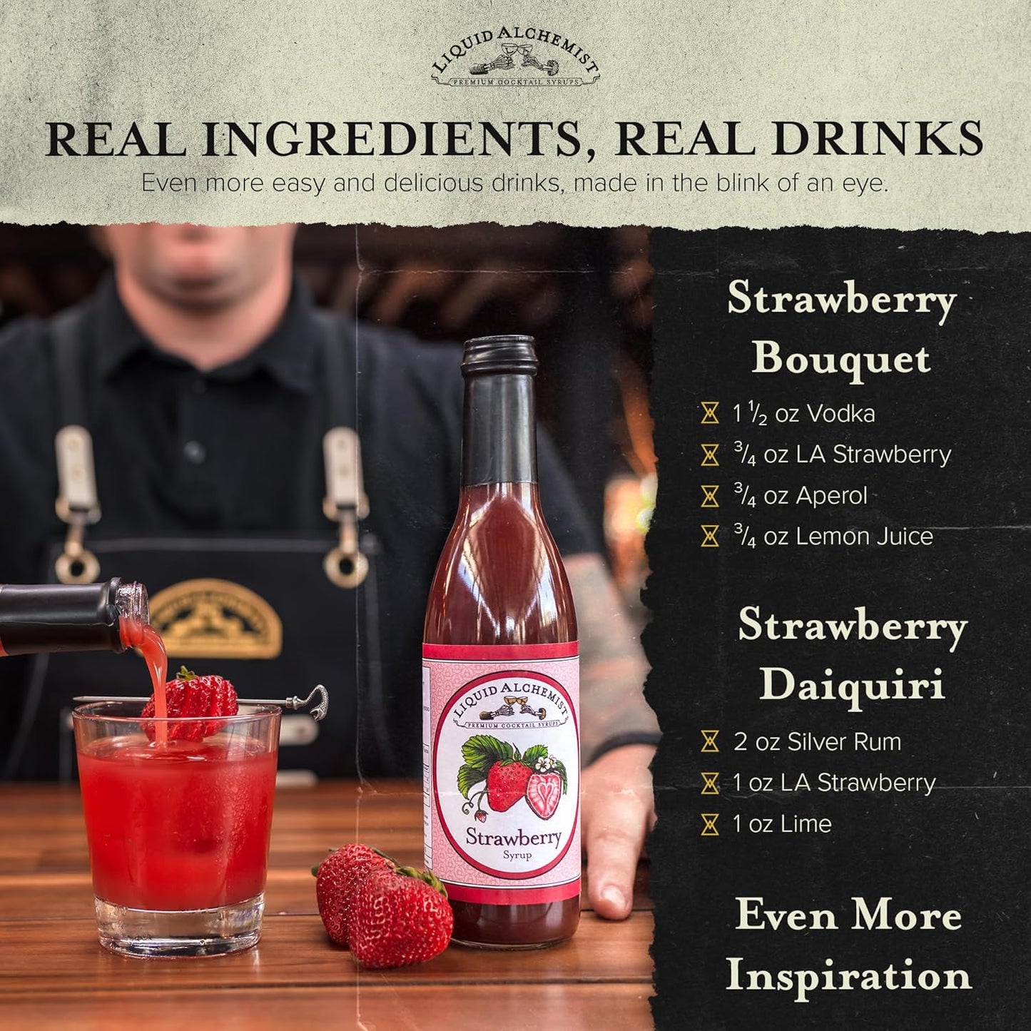 Liquid Alchemist Strawberry Syrup for Drinks - Real Ingredients Make our Strawberry Puree for Drinks a Perfect Margarita Mix - Our Flavored Syrup is Gluten & Dairy Free (25 oz)