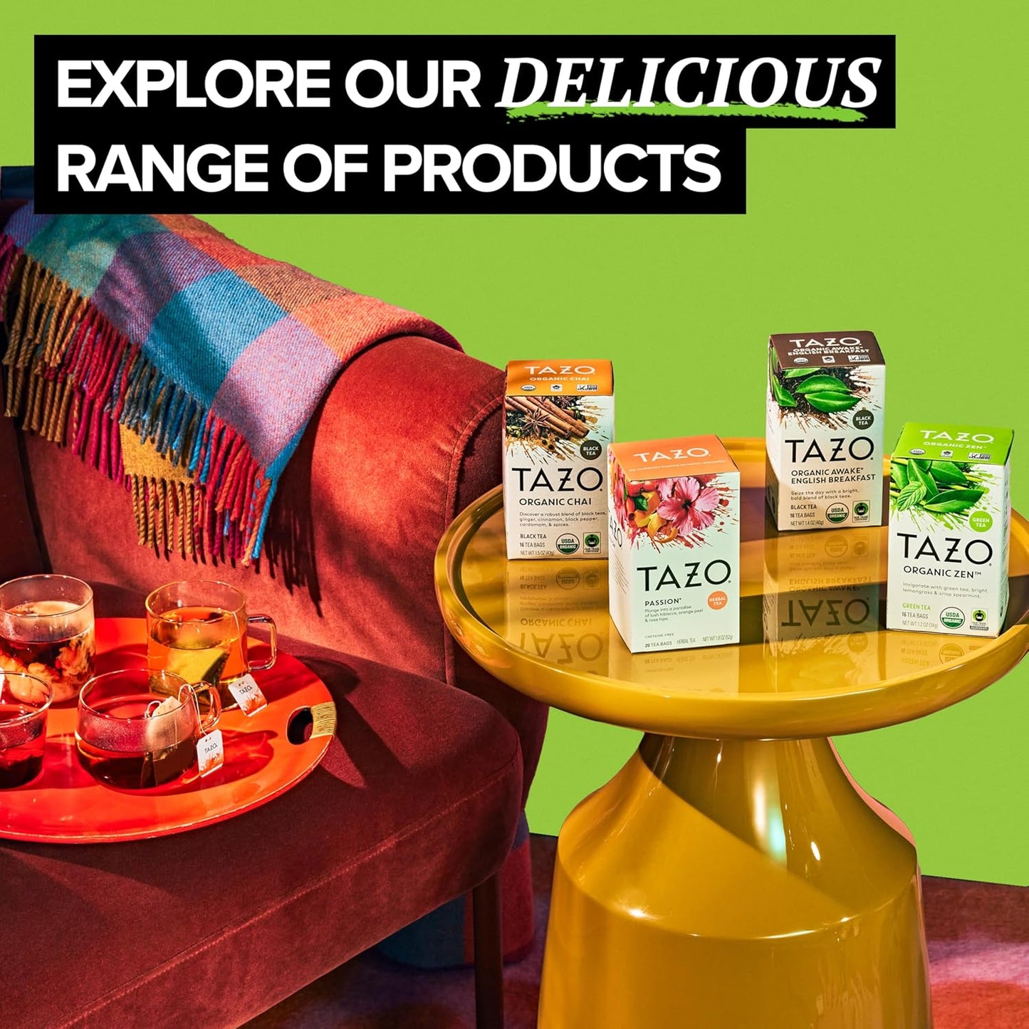 TAZO Organic Zen Green Tea, Caffeinated Tea with Refreshing Lemongrass & Spearmint, 16 Total Bags