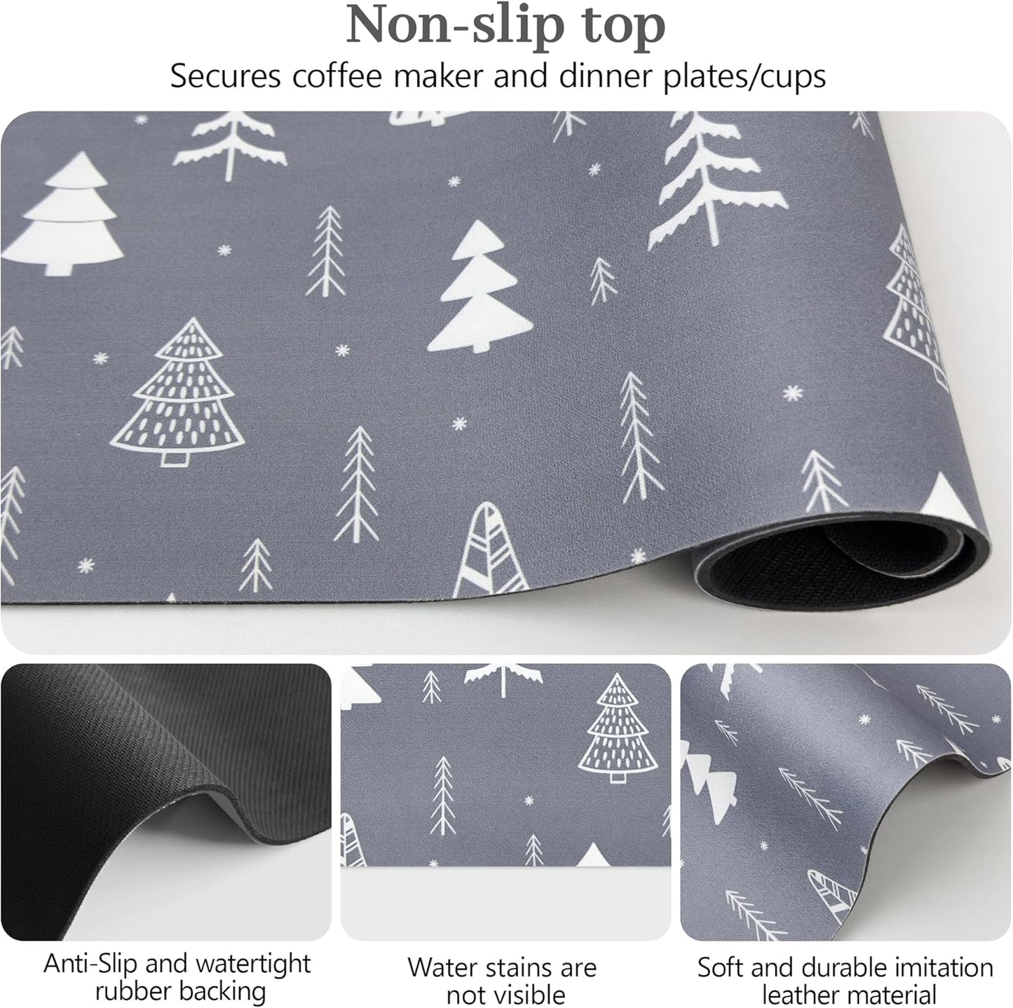 Bloss Christmas Coffee Mat, 16"x24" Absorbent Bar Mat with Waterproof Rubber Back, Fit Under Coffee Maker Machine/Kitchen Counter