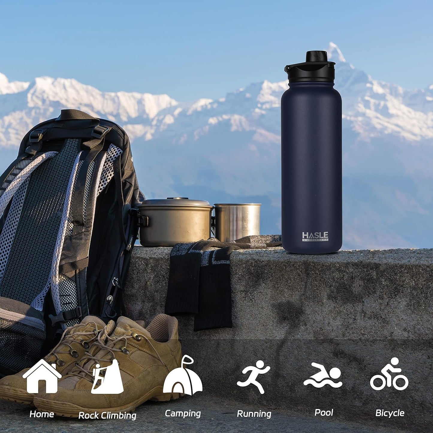 HASLE OUTFITTERS 40oz Stainless Steel Water Bottle, Vacuum Insulated Double Walled Leak Proof Sports Water Bottle with 2 Lids (Straw and Spout Lid) Thermo Mug Keep Cold and Hot(Navy,4)