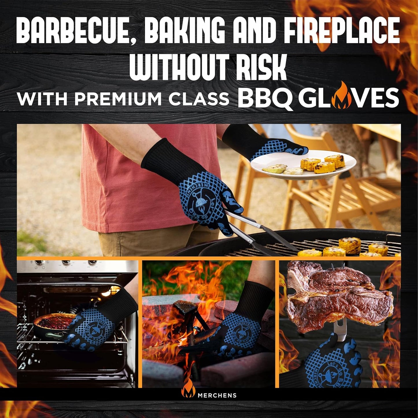 Pro-Series BBQ Gloves - Heat Resistant Grill, Grilling, and Oven Gloves for Culinary Experts - Extreme Fireproof Protection, Silicone Grip, Extra Long Mitts - Indoor & Outdoor - with Protective case