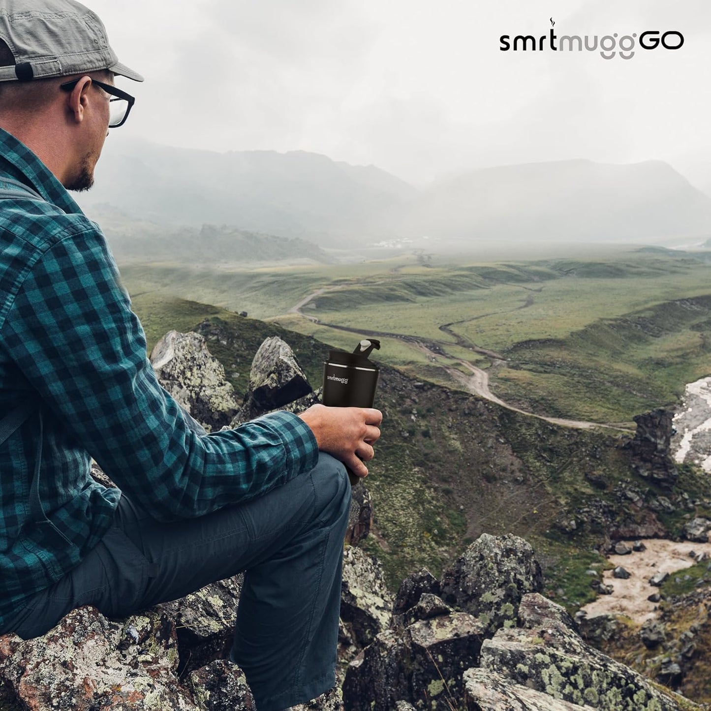 GO Heated Coffee Mug, Travel Mug, 13.5 OZ. Smart Mug, Battery Powered Heated Coffee Mug, Great for Coffee and Tea, Snap on Magnetic Charging Cord, New and Improved (Black)