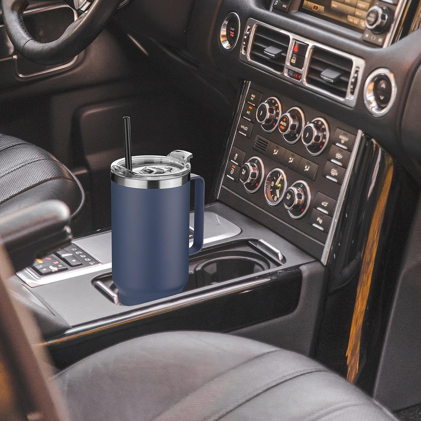 HASLE OUTFITTERS 40 oz Stainless Steel Tumbler with Handle, Vacuum Insulated Tumblers Bulk, Reusable Double Wall Travel Coffee Mug, Durable Powder Coated Water Bottles(Navy, 8)