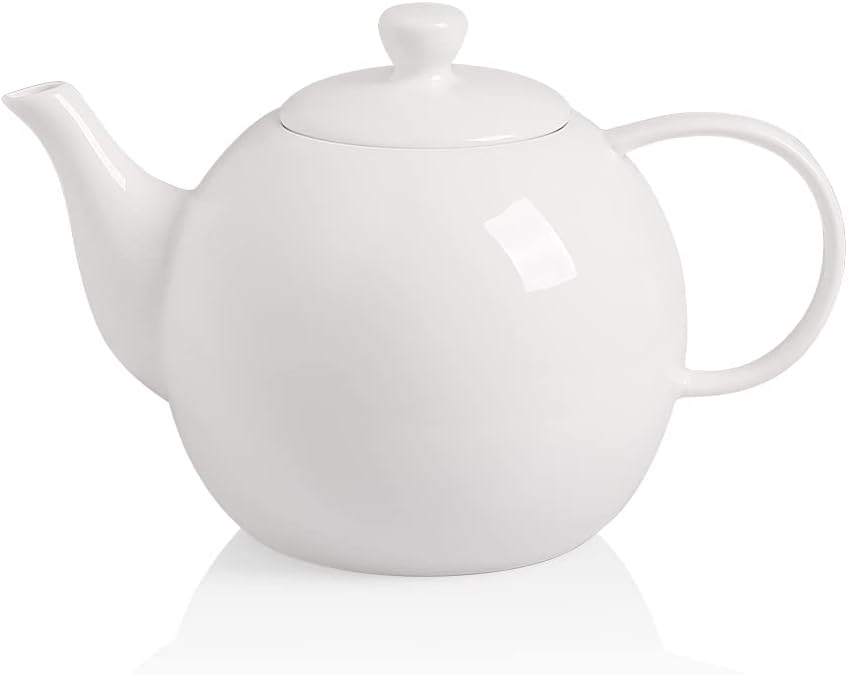 Sweejar Porcelain Teapot with Removable Stainless Steel Infuser,Microwave & Dishwasher Safe Tea Pots for Loose Tea,Tea Infuser Pots for Chrismas Women Gift (40oz White)