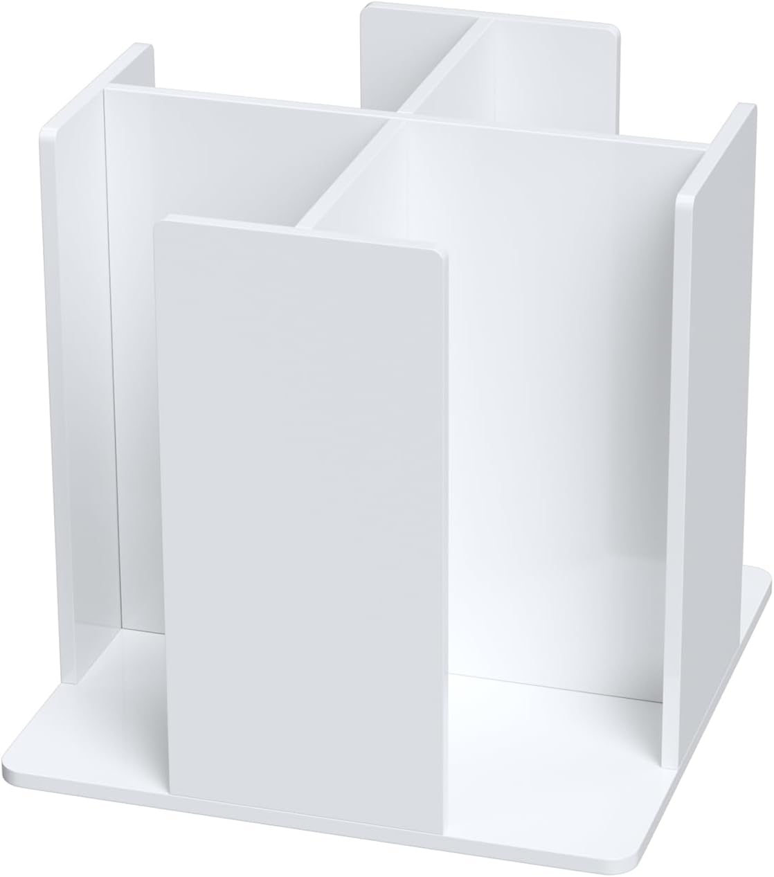 Cup and Lid Holder, 4 Compartment, Square | Rotating Coffee Cup Dispenser Lid Carousel for Restaurant, Buffet, Coffee Station, Bar, Countertop, White Acrylic