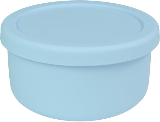 XU&PEIQI Silicone Lunch Bowls Bento Box with Lid Round Food Containers Microwave Refrigerator Safe Bowls Fruit Container Sealed Against Leakage,BPA-Free. 24 oz.(Baby blue)