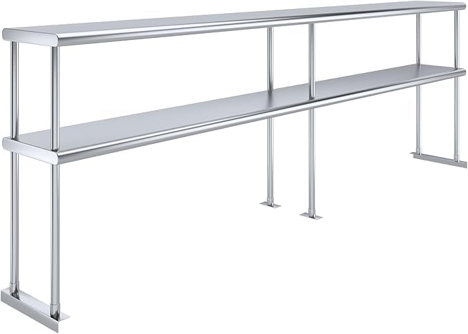NSF Certified 18 Gauge Heavy Duty Stainless Steel Double overshelf with Brackets for Kitchens, Utility Rooms, Storage, Offices & Home (96" x 12")