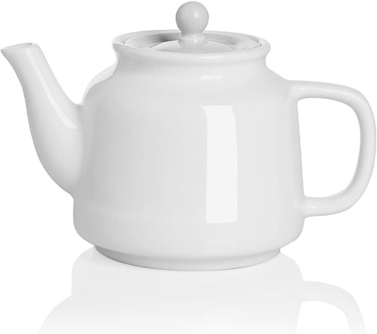 Sweejar 35 oz Porcelain Tea Pot, Teapot with Removable 18/8 Stainless Steel Infuser, Microwave & Dishwasher Safe Tea Maker, Tea Infuser Pots for Blooming loose Leaf Tea,Chrismas Women Gift(White)