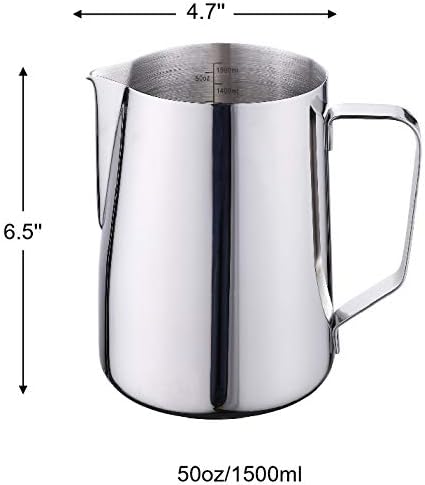 1500ml/50oz Stainless Steel Milk Frothing Pitcher for Coffee, Cappuccino, Latte Art