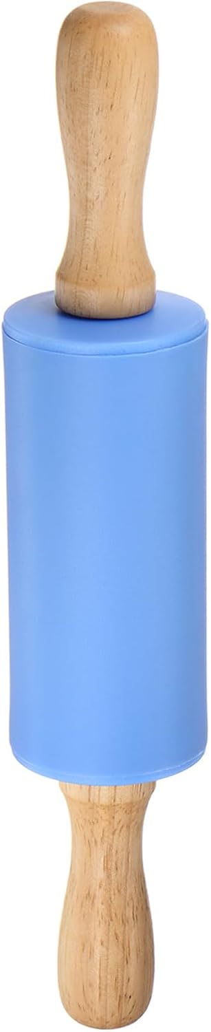 HARFINGTON Silicone Rolling Pins for Baking 9 Inch Wooden Handle Non Stick Rolling Pin Small Roller Playdough Rolling Pins for Dough Pizza Pastry Fondant Kitchen, Blue